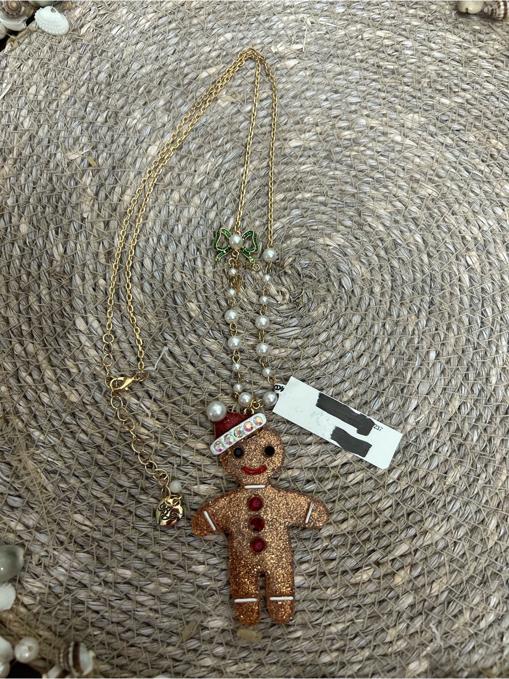 Betsey Johnson Gold-Tone Gingerbread Pendant Necklace with Pearl Accents